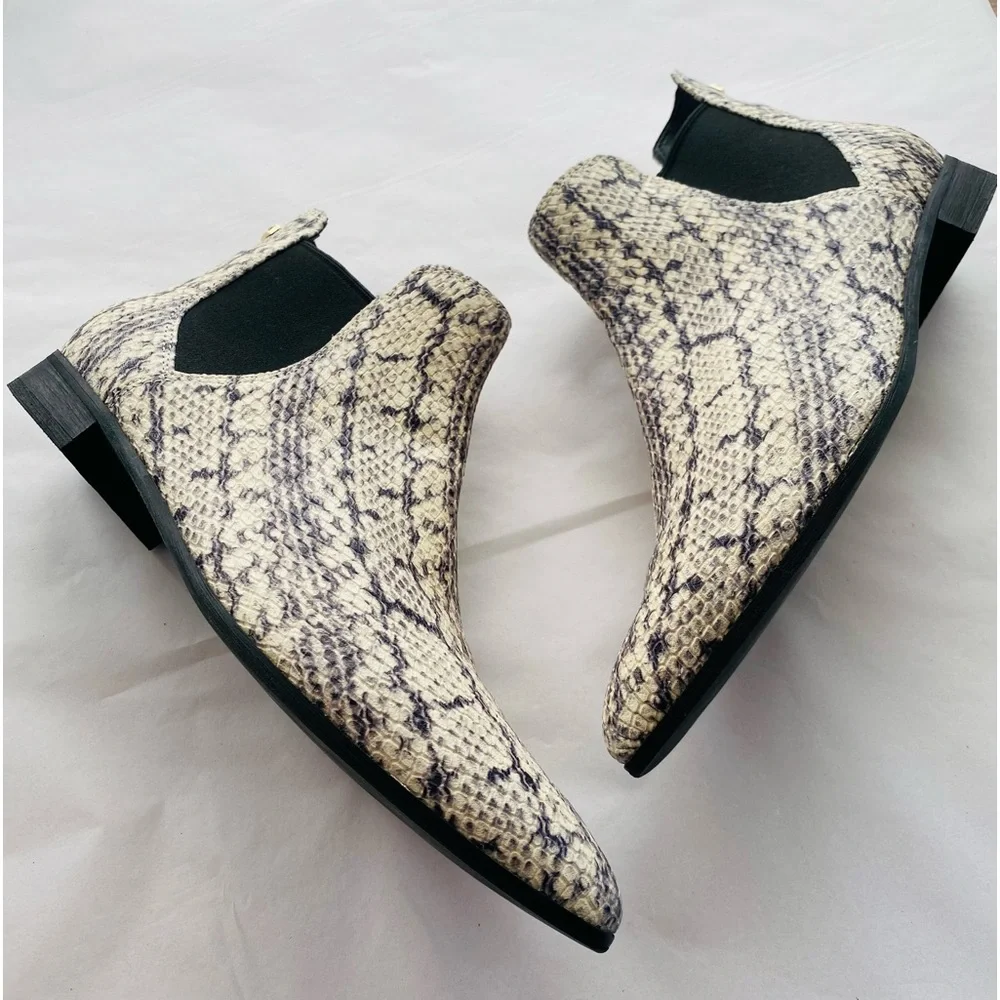 Cole Haan Hara Genuine‎ Leather Snake Skin Print Ankle Stretch Bootie Size 8.5